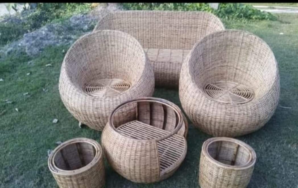 Cane Handmaderound Chair with Cushion Indoor/Outdoor Furnishings